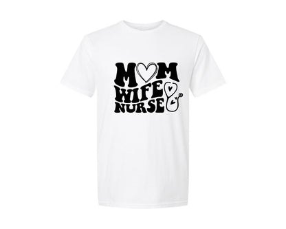 brand:Generic|color:White|Mom Wife Nurse Wavy Graphic T-Shirt