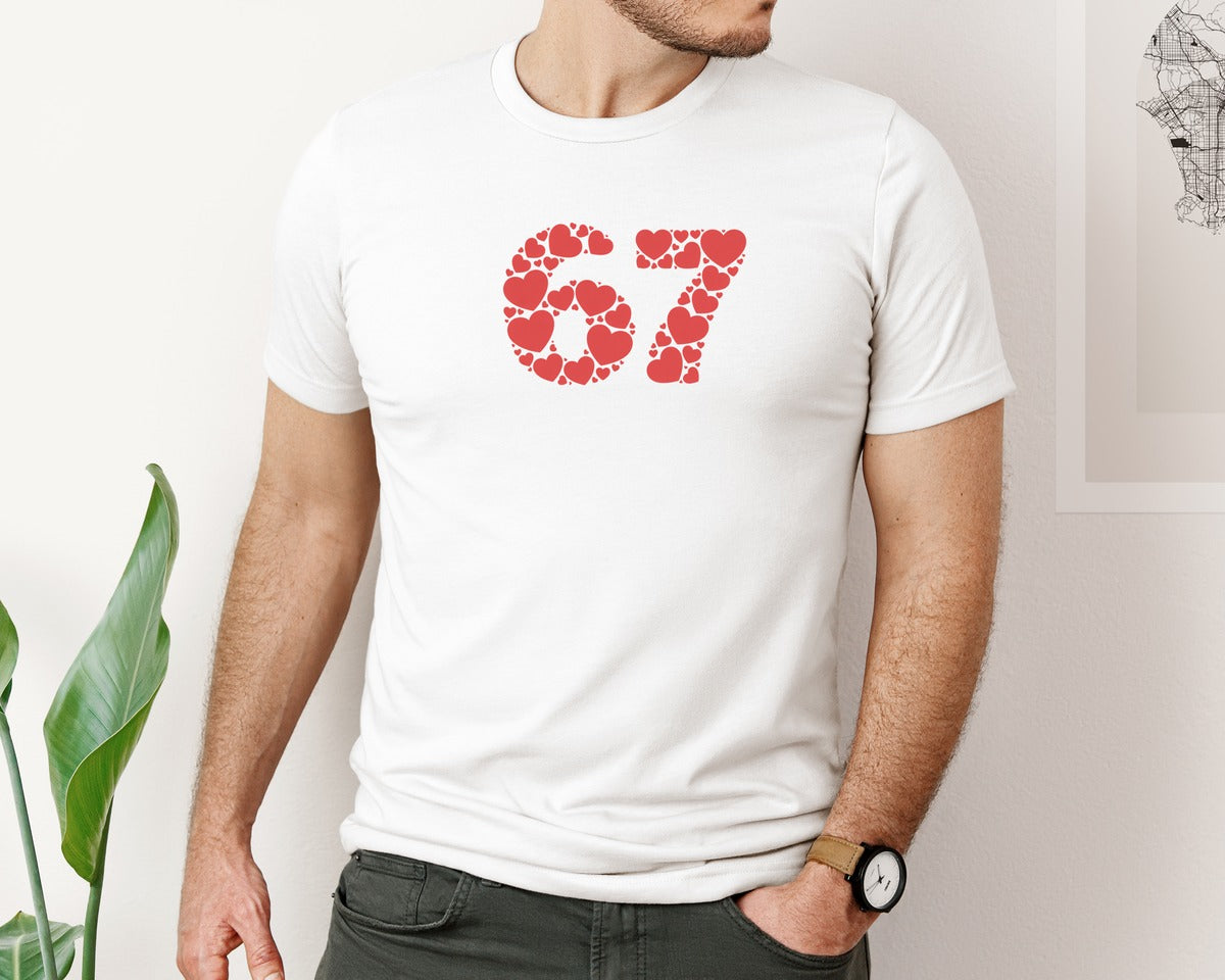 brand:Bella Canvas|color:White|Number 67 Cute Valentine Six Saven Graphic T-Shirt