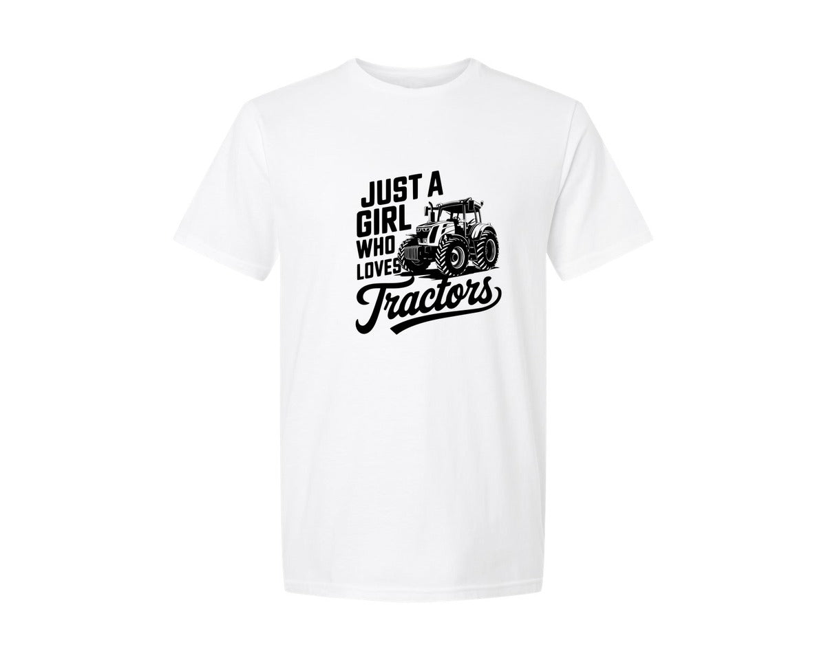 brand:Generic|color:White|Just A Girl Who Loves Tractors T Shi Graphic T-Shirt