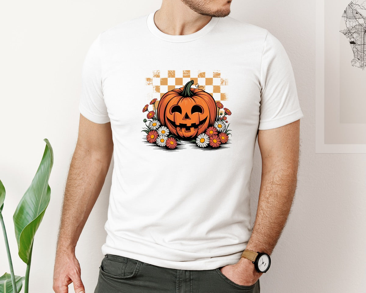 brand:Bella Canvas|color:White|Floral Fall Pumpkin Boho Pumpkin 3 Graphic T-Shirt