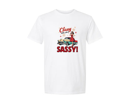 brand:Generic|color:White|Retro Girl Classic Car Sassy Quote Graphic T-Shirt