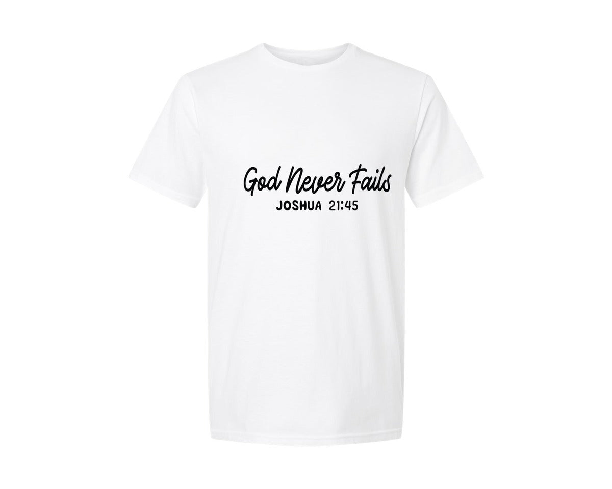 brand:Generic|color:White|God Never Fails Trendy Christian Graphic T-Shirt