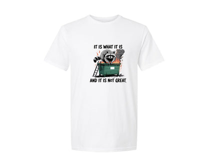 brand:Generic|color:White|Dumpster Fire Raccoon Meme Graphic T-Shirt