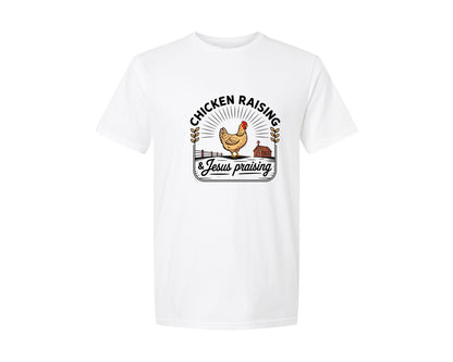 brand:Generic|color:White|Chicken Raising Jesus Praising Graphic T-Shirt