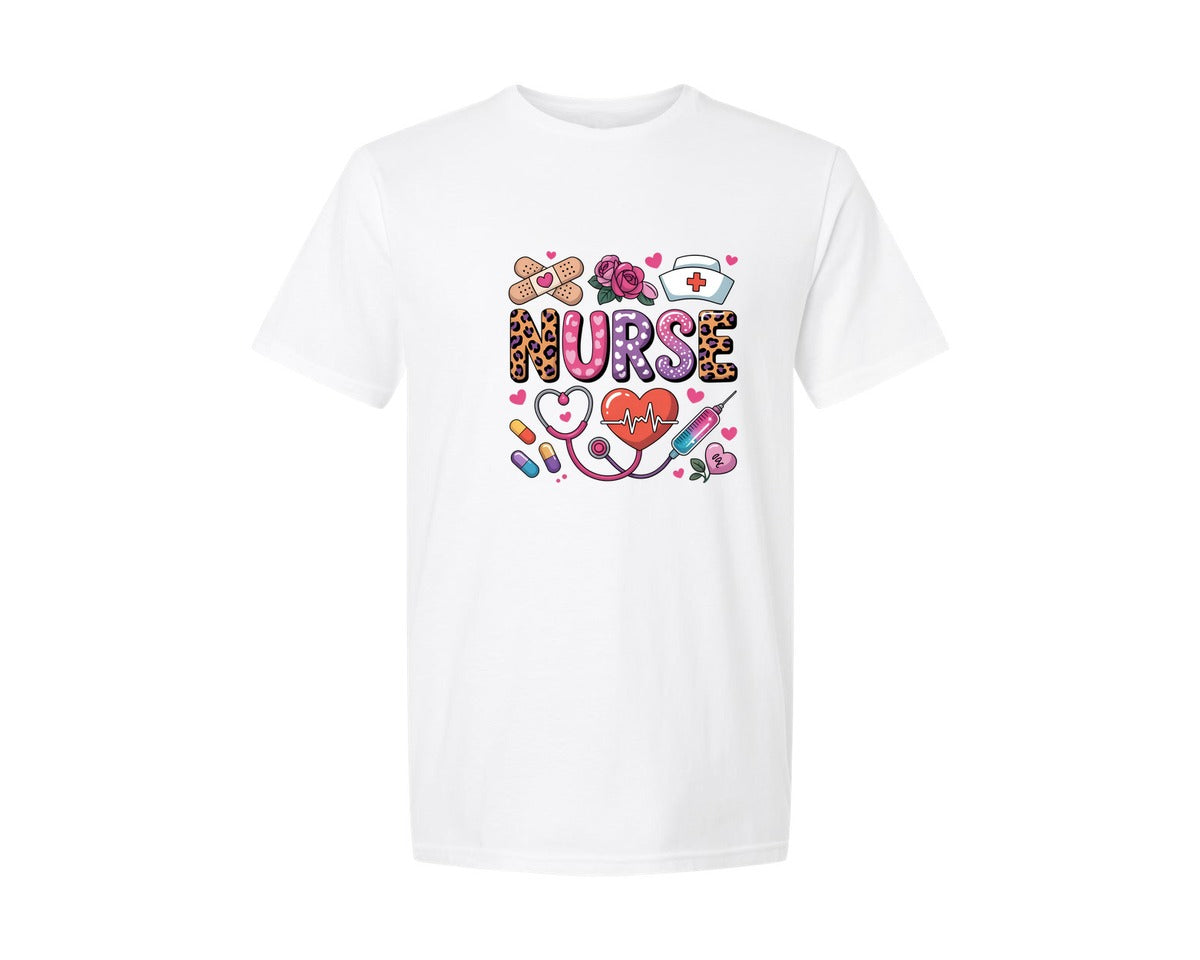 brand:Generic|color:White|Western Valentines Day Nurse Graphic T-Shirt