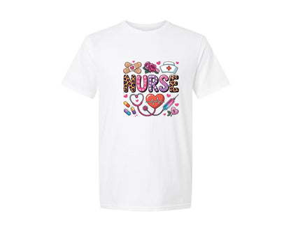 brand:Generic|color:White|Western Valentines Day Nurse Graphic T-Shirt