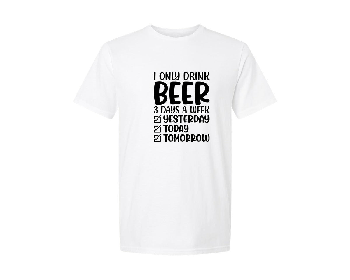 brand:Generic|color:White|I Only Drink Beer 3 Days A Week Graphic T-Shirt