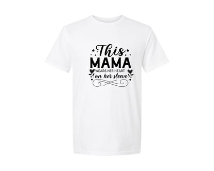 brand:Generic|color:White|This Mama Wears Her Heart On Her Sleeve 28 Graphic T-Shirt