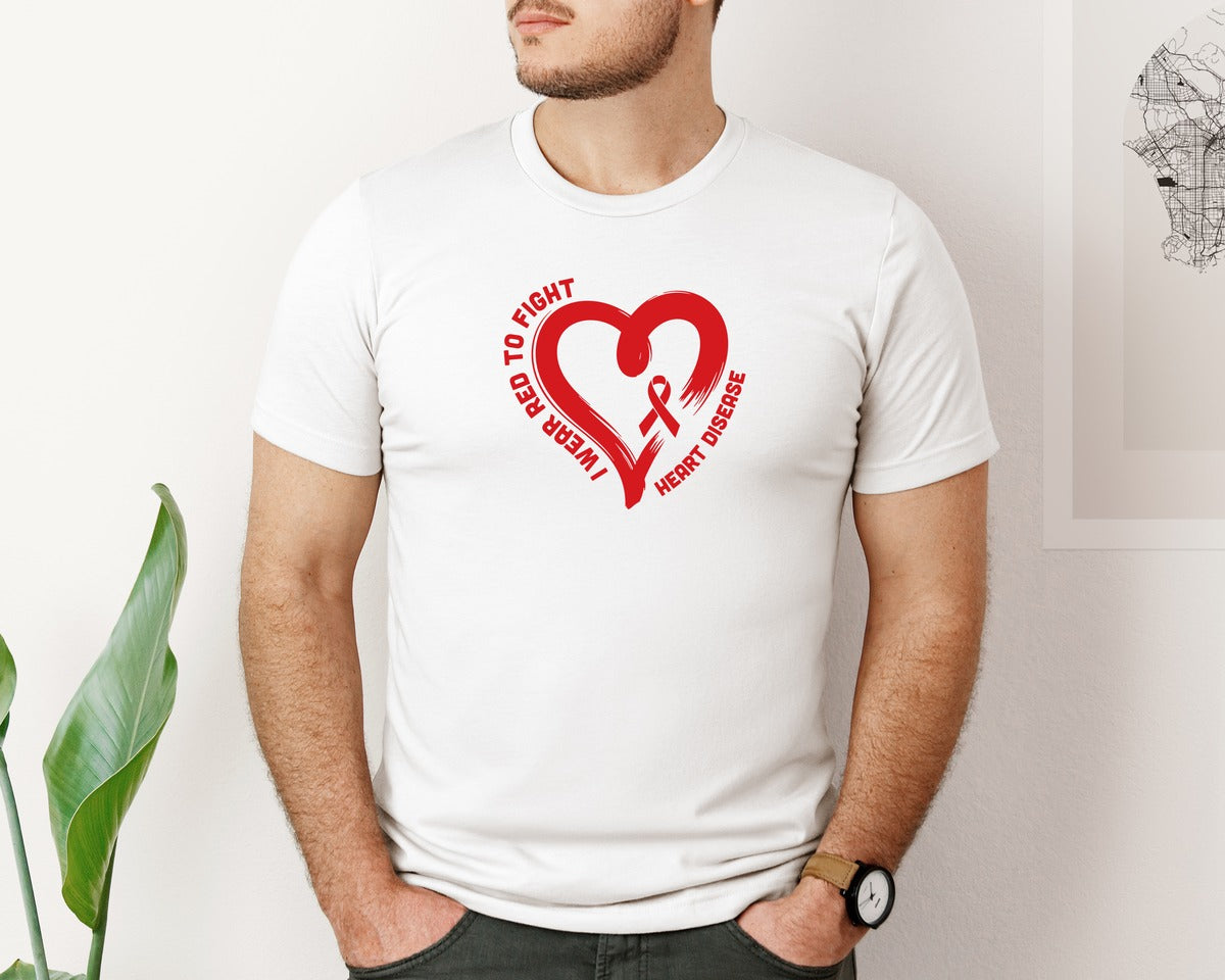 brand:Bella Canvas|color:White|I Wear Red To Fight Heart Disease Graphic T-Shirt