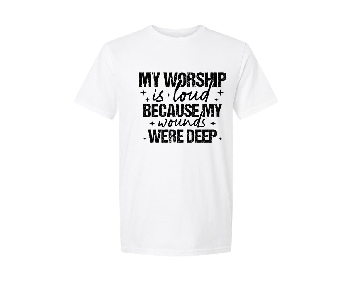 brand:Generic|color:White|Jesus File My Worship Is Loud 3 Graphic T-Shirt