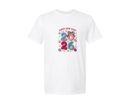 brand:Generic|color:White|Happy New Year 2026 Crochet Yarn Pn Graphic T-Shirt