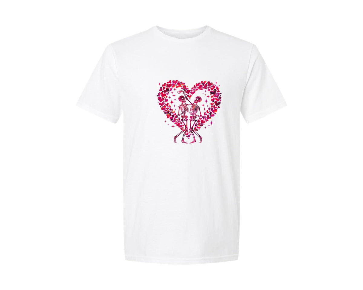 brand:Generic|color:White|Skeleton Couple Heart Of Love Valentine Graphic T-Shirt