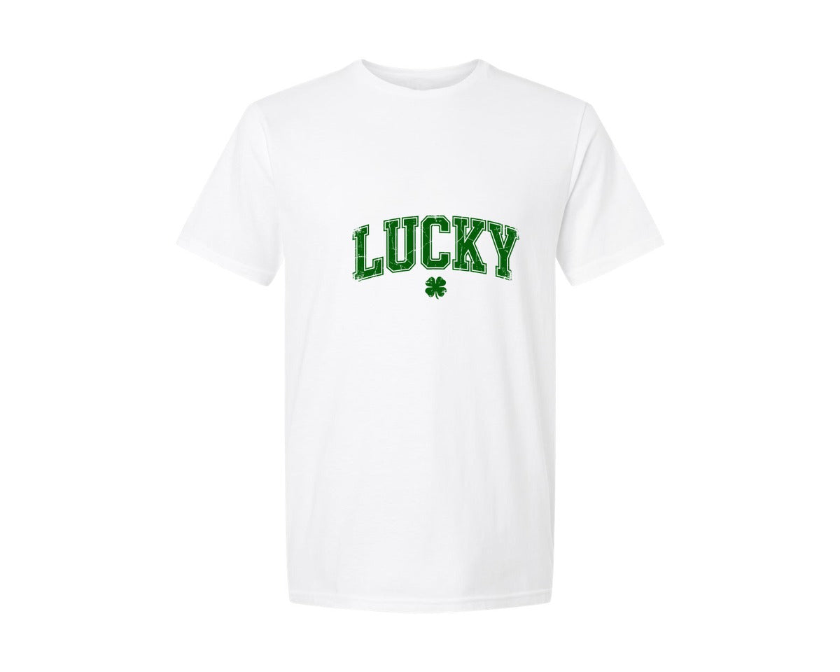 brand:Generic|color:White|Lucky Varsity St Patricks Day 16 Graphic T-Shirt