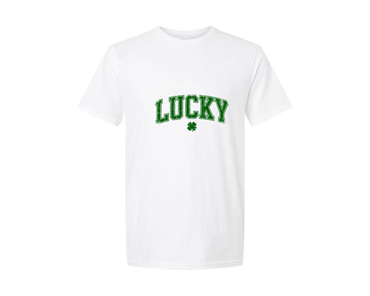 brand:Generic|color:White|Lucky Varsity St Patricks Day 16 Graphic T-Shirt