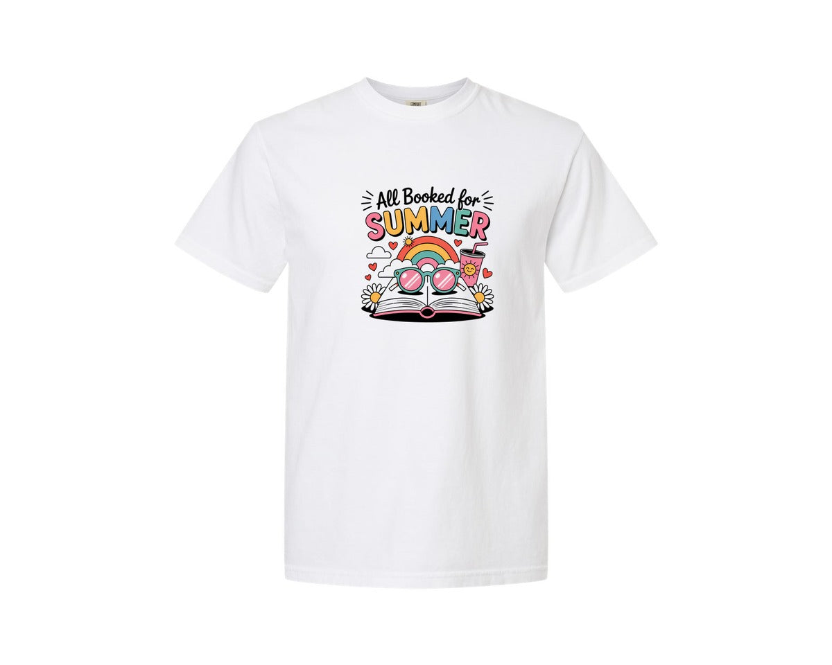 brand:Comfort Colors|color:White|All Booked For Summer Books Reading Graphic T-Shirt