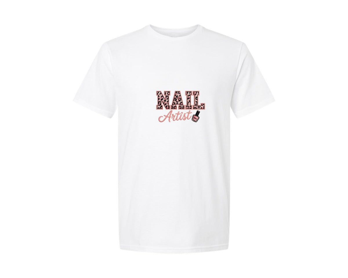 brand:Generic|color:White|Nail Artist Embroidery Leopard Graphic T-Shirt