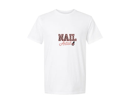brand:Generic|color:White|Nail Artist Embroidery Leopard Graphic T-Shirt