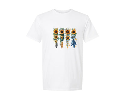 brand:Generic|color:White|Boho Wildflowers Feathers Flowers Graphic T-Shirt
