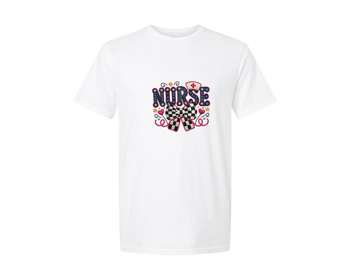 brand:Generic|color:White|Faux Yarn Nurse Life Coquette Bow Shirt 2 Graphic T-Shirt