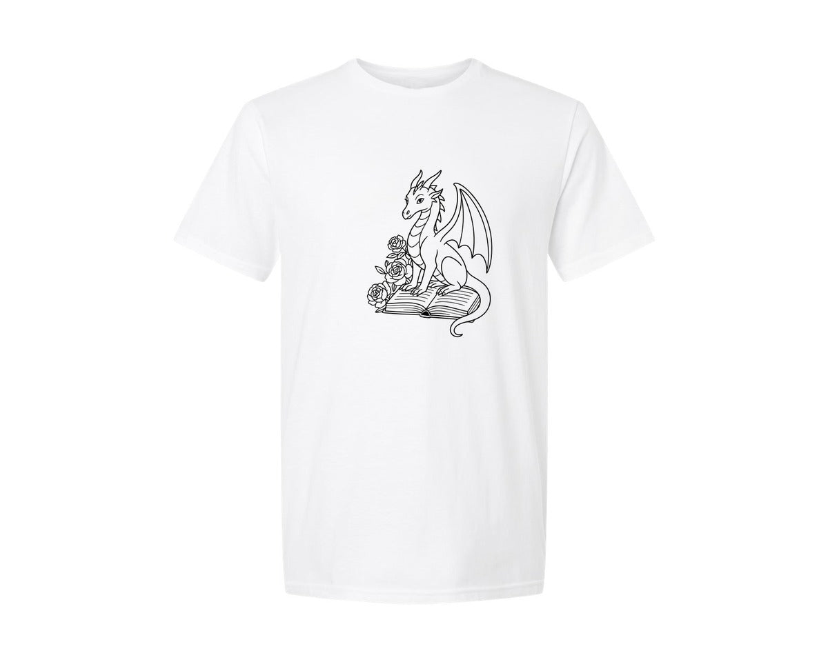brand:Generic|color:White|Cat And Dragon Book Book Lover Desig Graphic T-Shirt