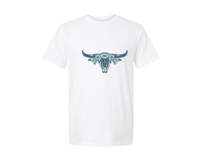 brand:Generic|color:White|Western Bull Skull Longhorn Boho Flowers 4 Graphic T-Shirt