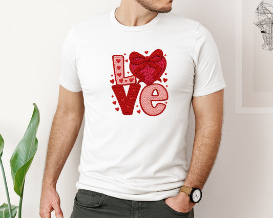 Faux Crochet Coquette Valentines Day Graphic T-Shirt