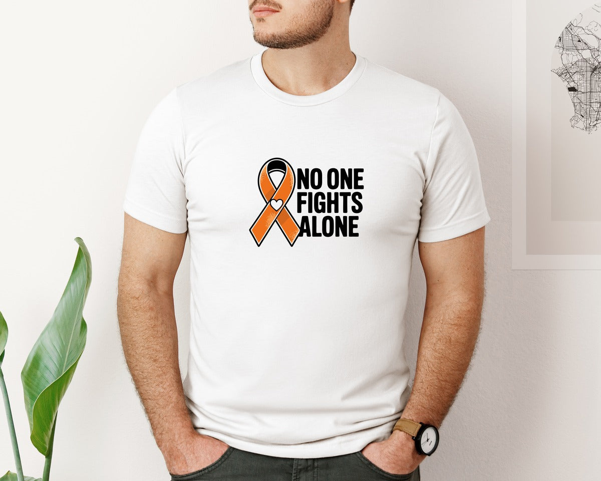 brand:Bella Canvas|color:White|No One Fights Alone Orange Ribbon Design Graphic T-Shirt