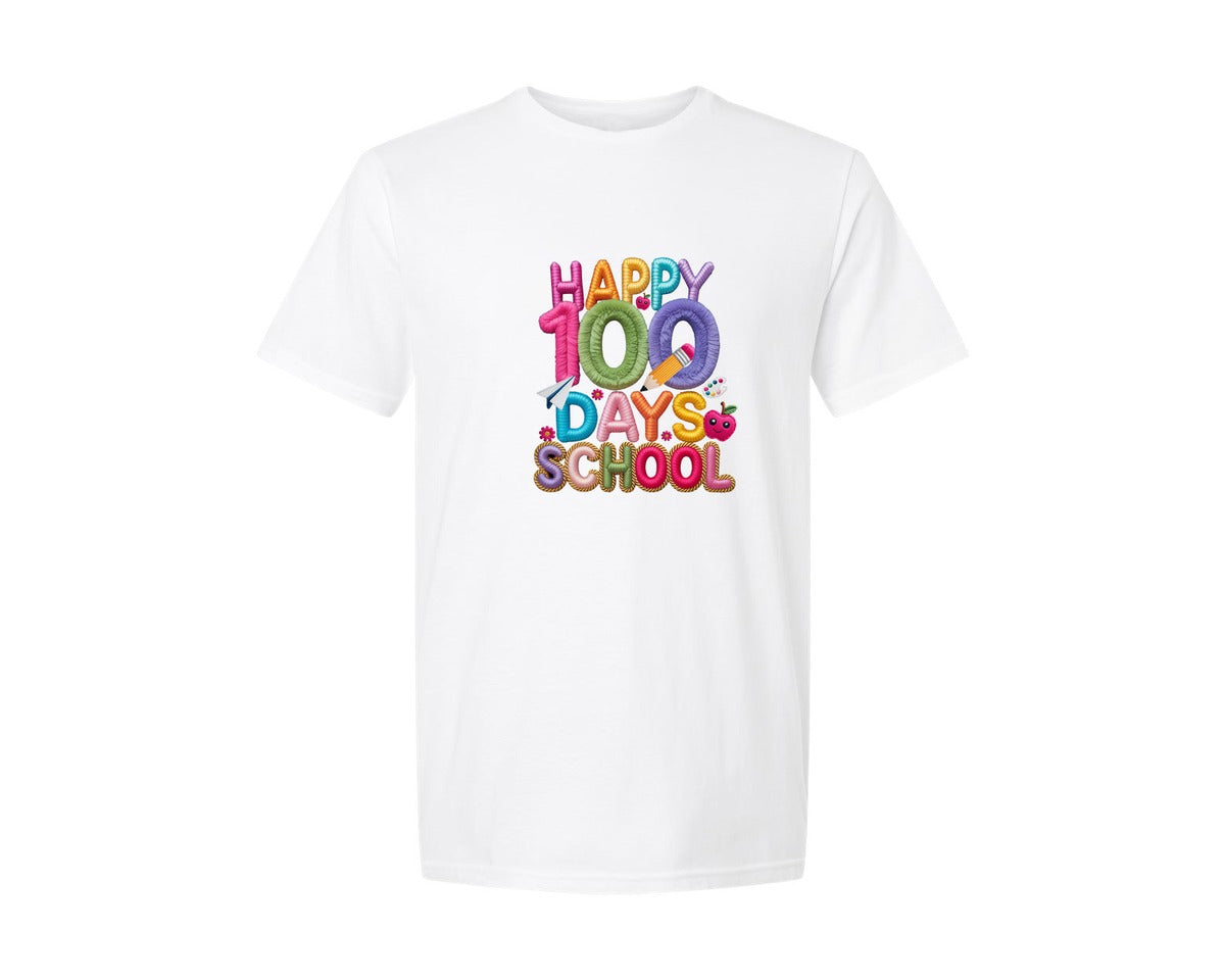 brand:Generic|color:White|Faux Yarn 100 Days School Teacher Life Graphic T-Shirt