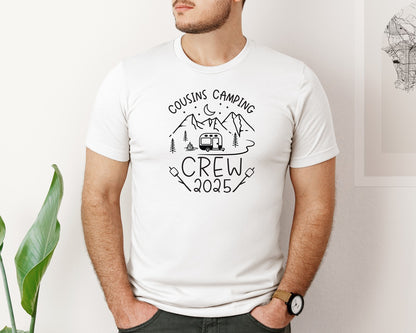 brand:Bella Canvas|color:White|Cousins Camping Crew 2025 Summer Camp Graphic T-Shirt