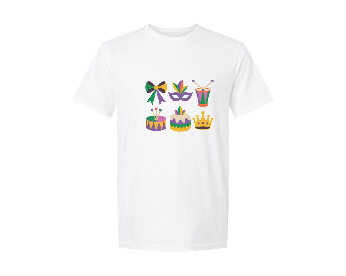 brand:Generic|color:White|Mardi Gras Coquette Festival 3 Graphic T-Shirt