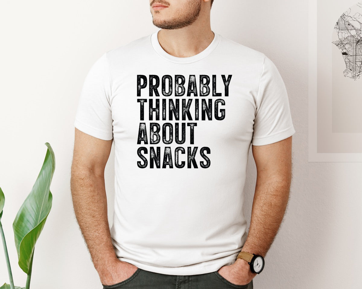 brand:Bella Canvas|color:White|Thinking About Snacks Graphic T-Shirt