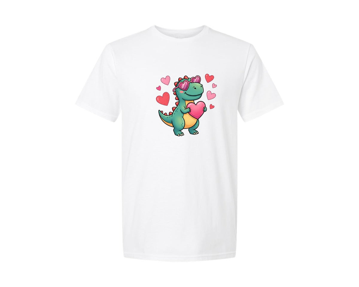 brand:Generic|color:White|Cute Valentine Dinosaur Holding Heart 2 Graphic T-Shirt