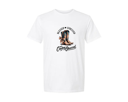 brand:Generic|color:White|Blessed Stressed Mom Western Mothers Day 3 Graphic T-Shirt