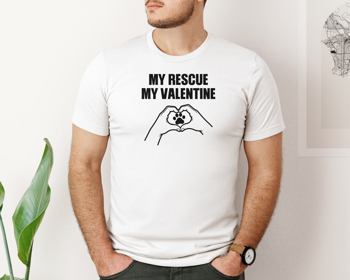 brand:Bella Canvas|color:White|My Rescue My Valentine Tshirt Design 2 Graphic T-Shirt