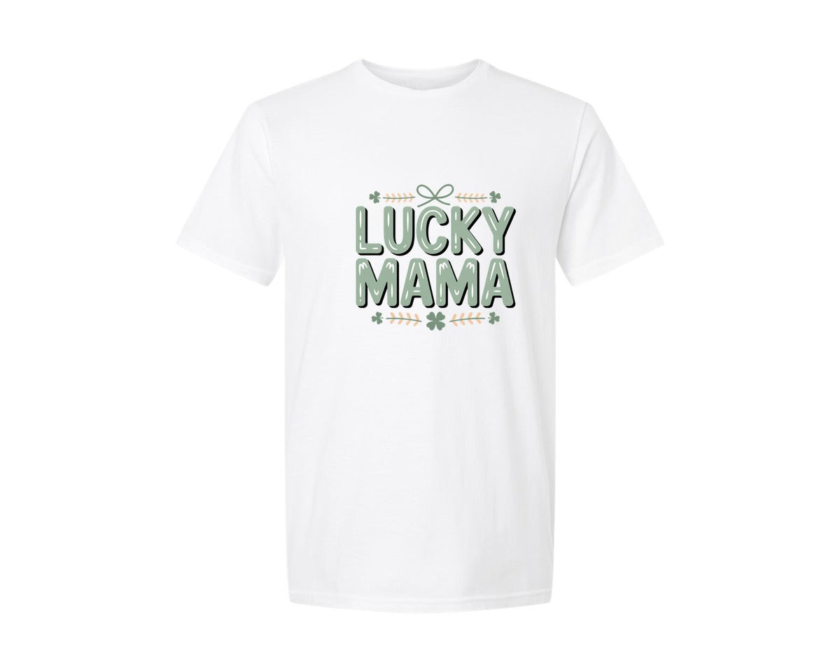 brand:Generic|color:White|Lucky Mama Lucky Varsity 2 Graphic T-Shirt