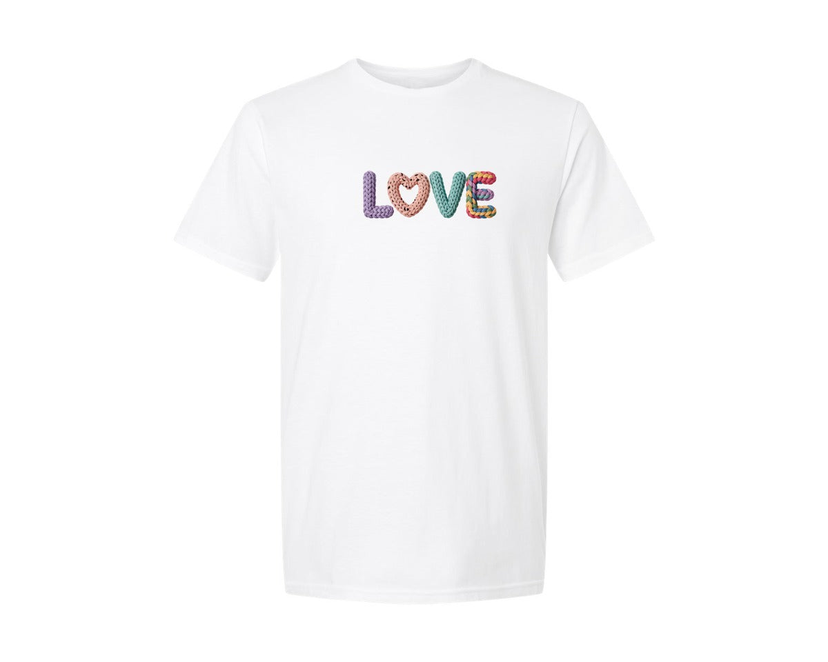 brand:Generic|color:White|Love Yarn Crochet Valentines Day Graphic T-Shirt