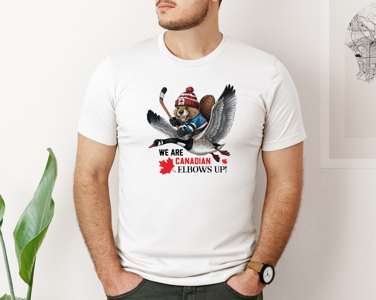 brand:Bella Canvas|color:White|We Are Canada Elbows Up 2 Graphic T-Shirt