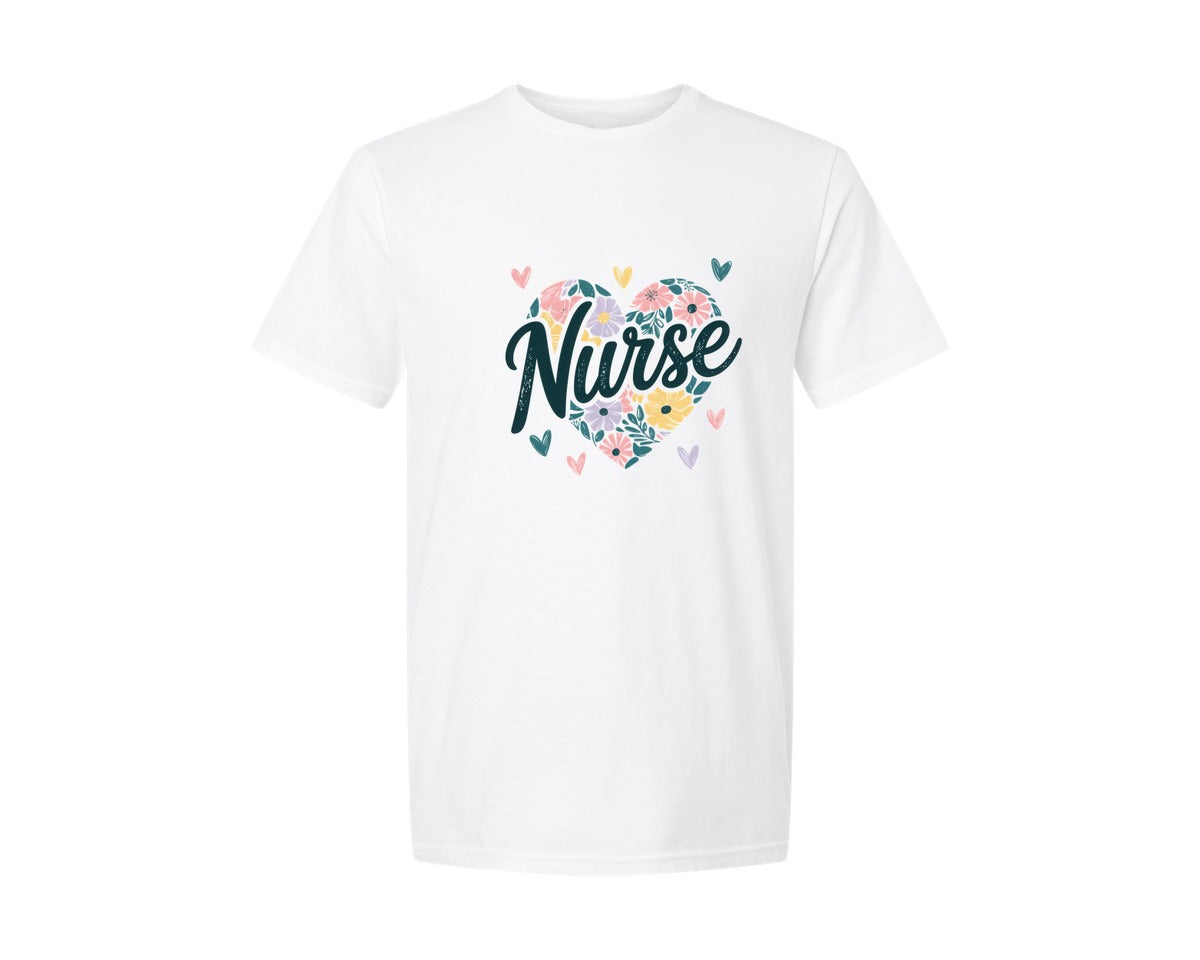 brand:Generic|color:White|Retro Nurse Floral Heart Graphic T-Shirt