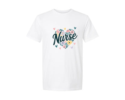 brand:Generic|color:White|Retro Nurse Floral Heart Graphic T-Shirt