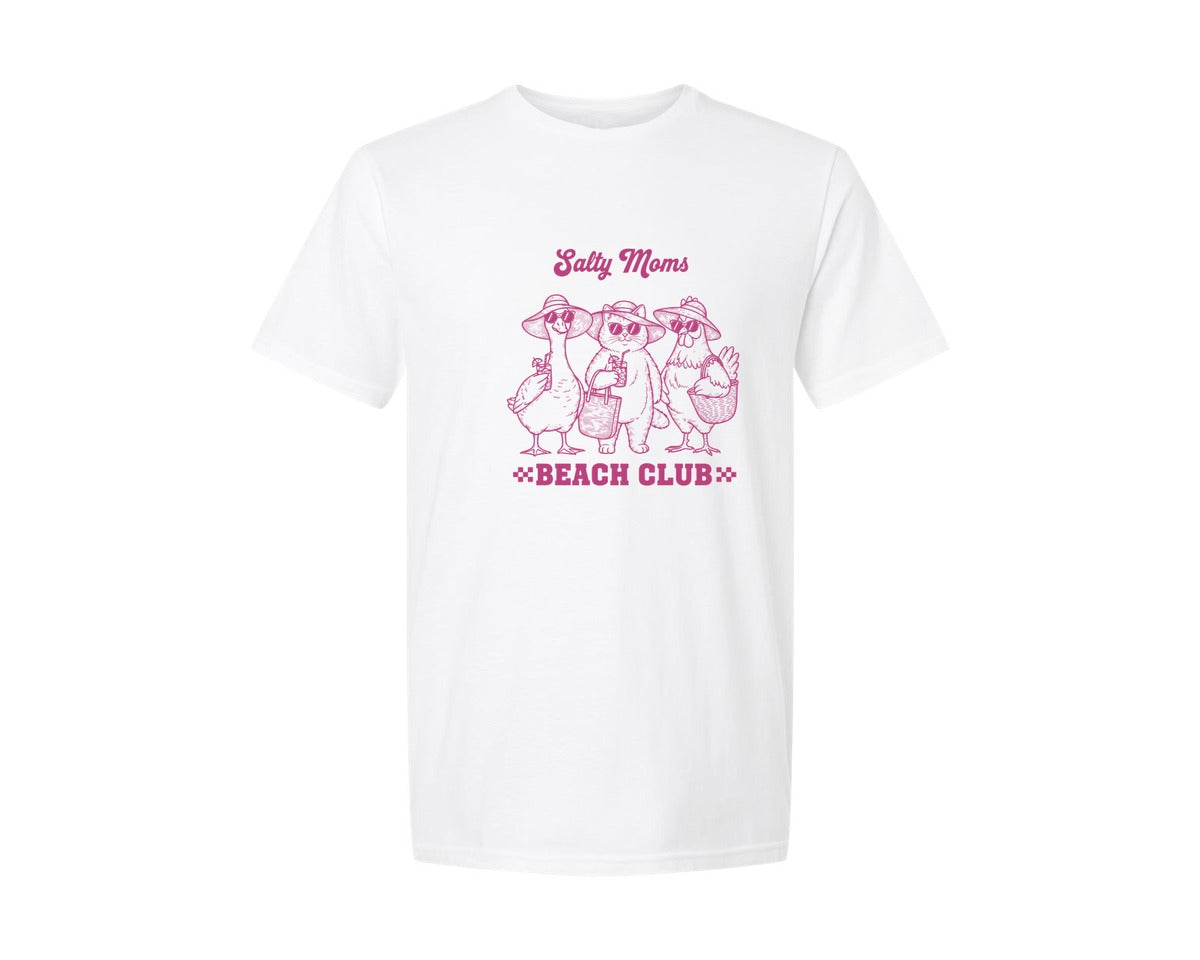 brand:Generic|color:White|Salty Moms Beach Club 9 Graphic T-Shirt