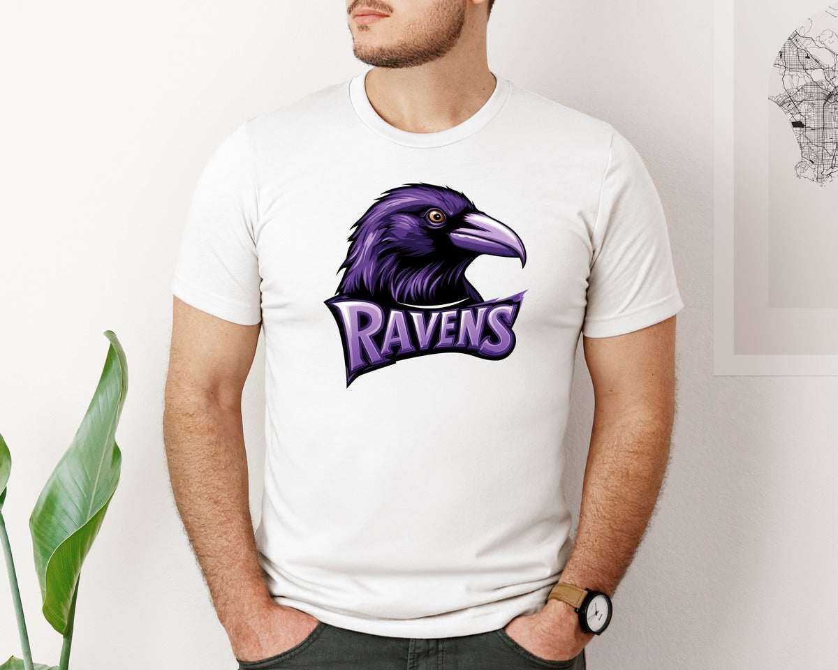 brand:Bella Canvas|color:White|Ravens Purple Sport Mascot Game Day Graphic T-Shirt