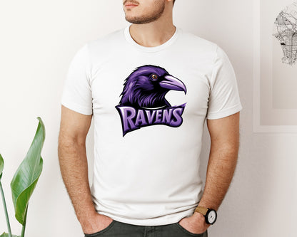 brand:Bella Canvas|color:White|Ravens Purple Sport Mascot Game Day Graphic T-Shirt