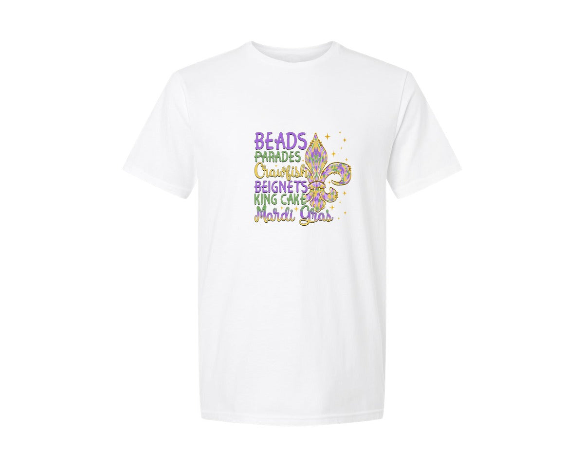 brand:Generic|color:White|Beads Parades Crawfish Beignets King Graphic T-Shirt