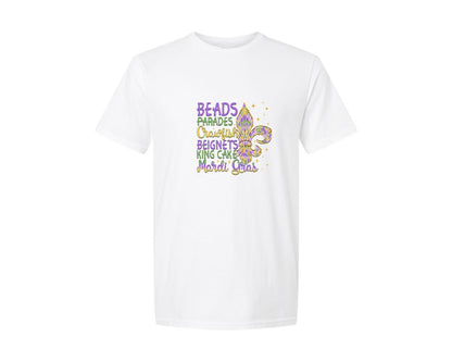 brand:Generic|color:White|Beads Parades Crawfish Beignets King Graphic T-Shirt