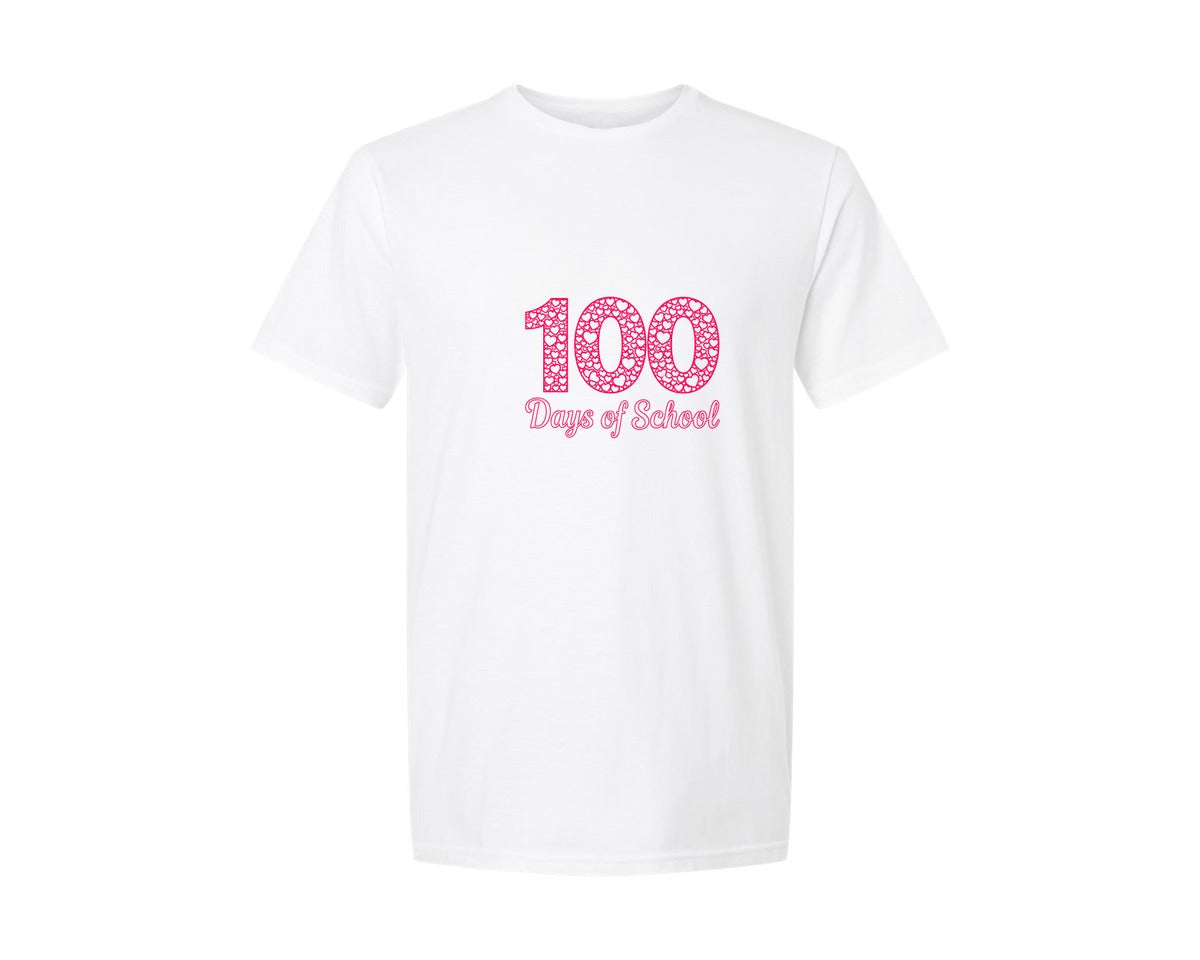 brand:Generic|color:White|100 Days Of School Heart Pattern Graphic T-Shirt