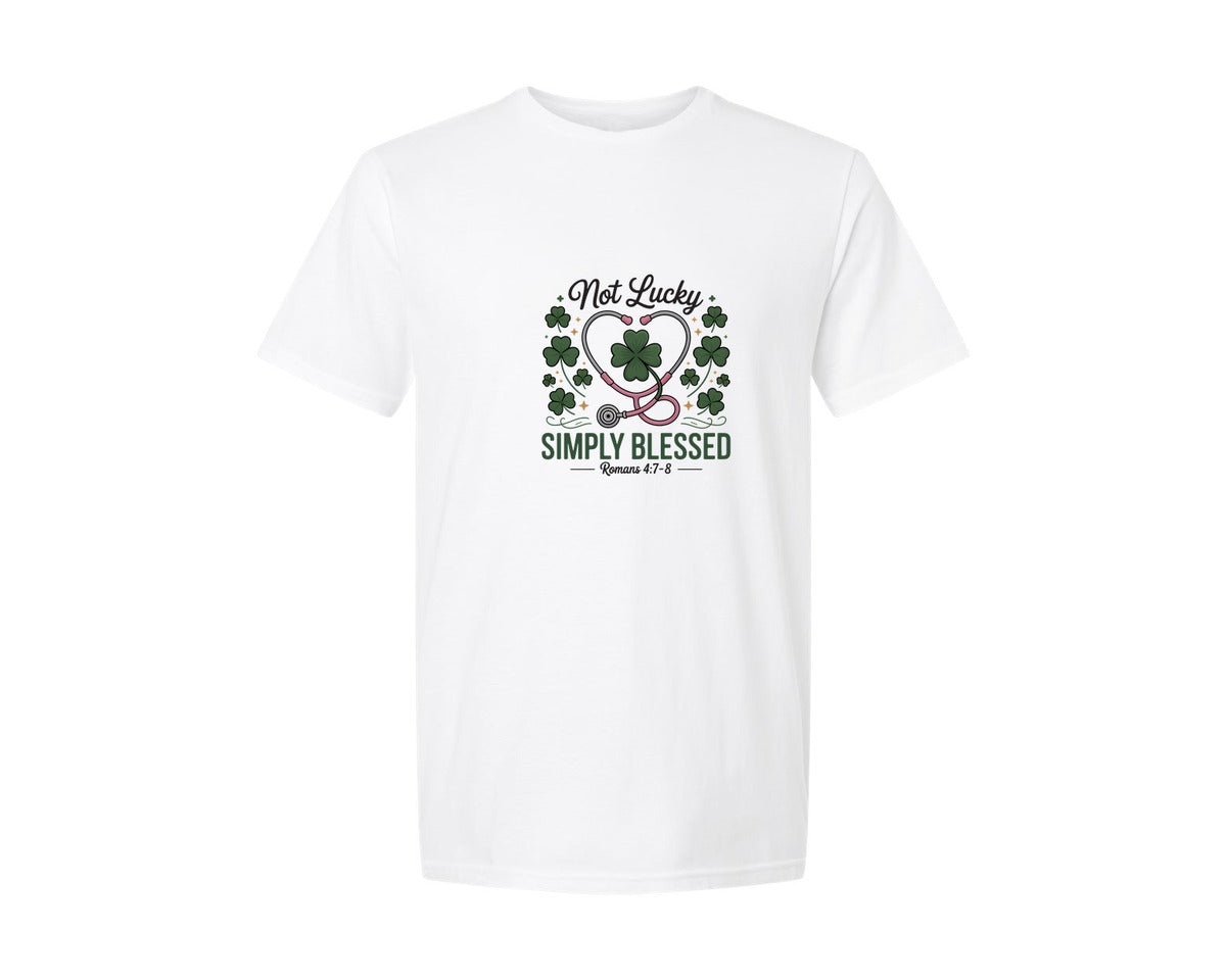 brand:Generic|color:White|Not Lucky Simply Blessed St Patricks 8 Graphic T-Shirt