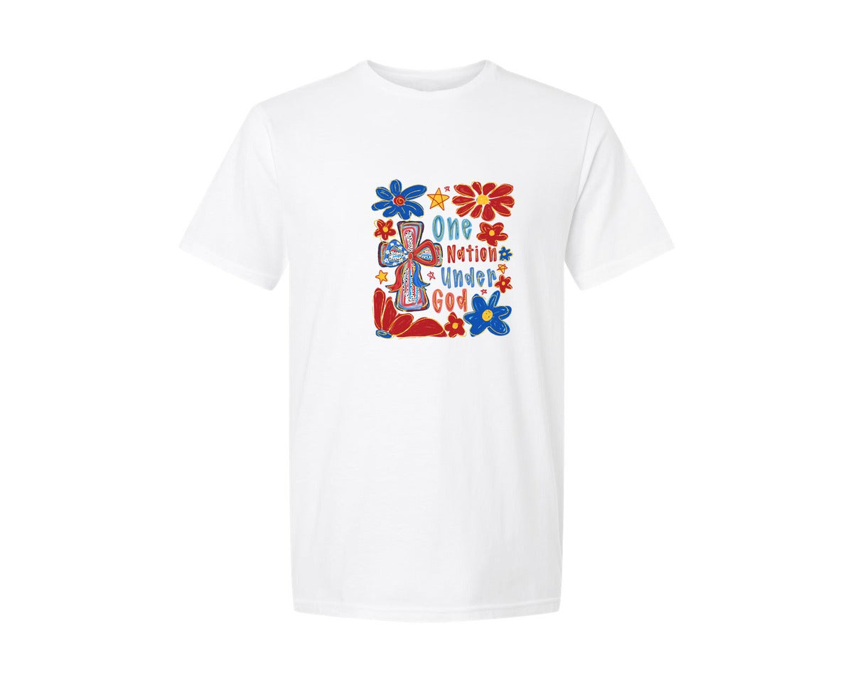 brand:Generic|color:White|Christian 4Th Of July Cross 2 Graphic T-Shirt