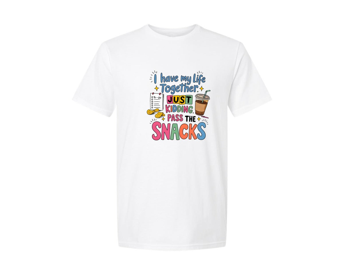 brand:Generic|color:White|Sarcastic Snacks Retro Adult Humor Graphic T-Shirt