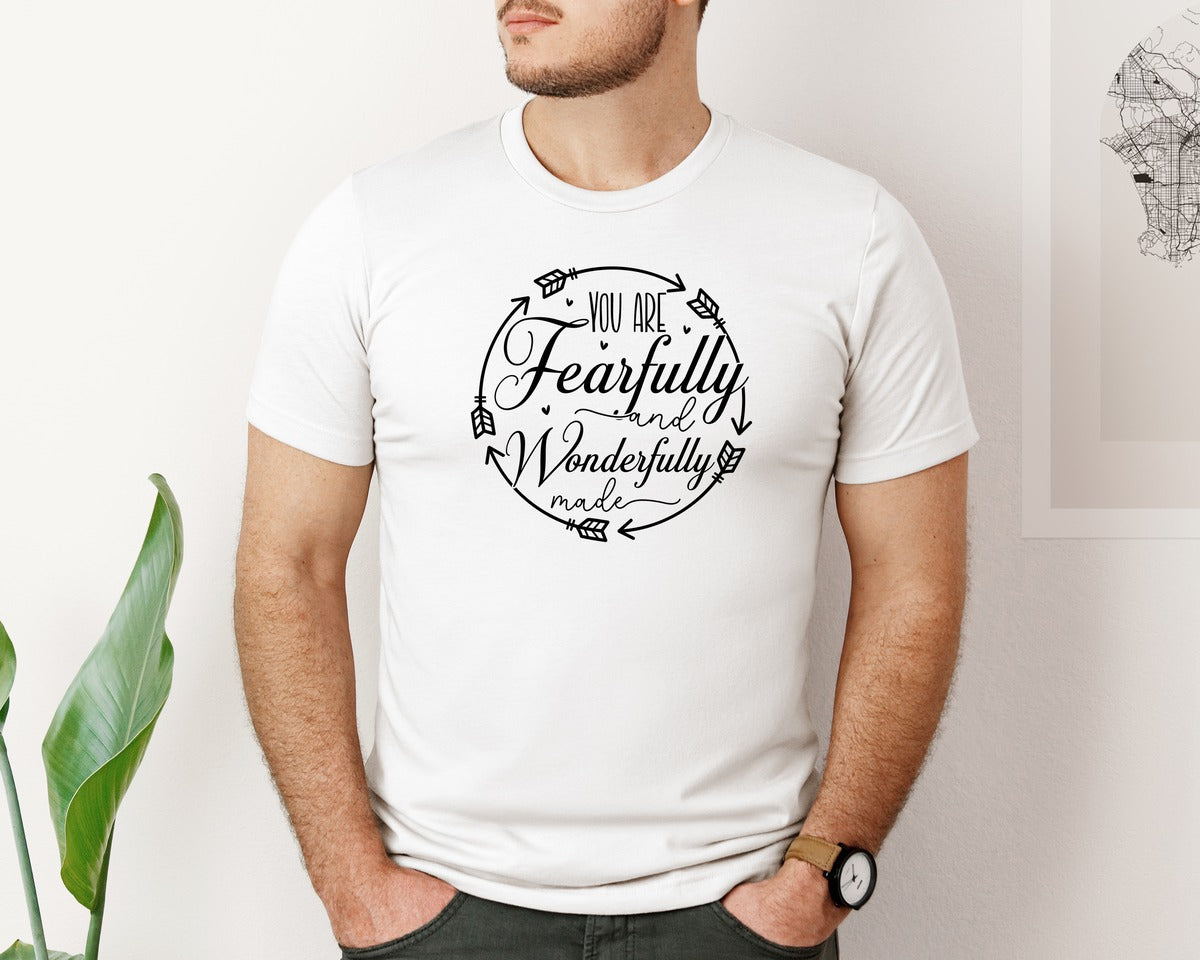 brand:Bella Canvas|color:White|You Are Fearfully And Sleeve Design Graphic T-Shirt