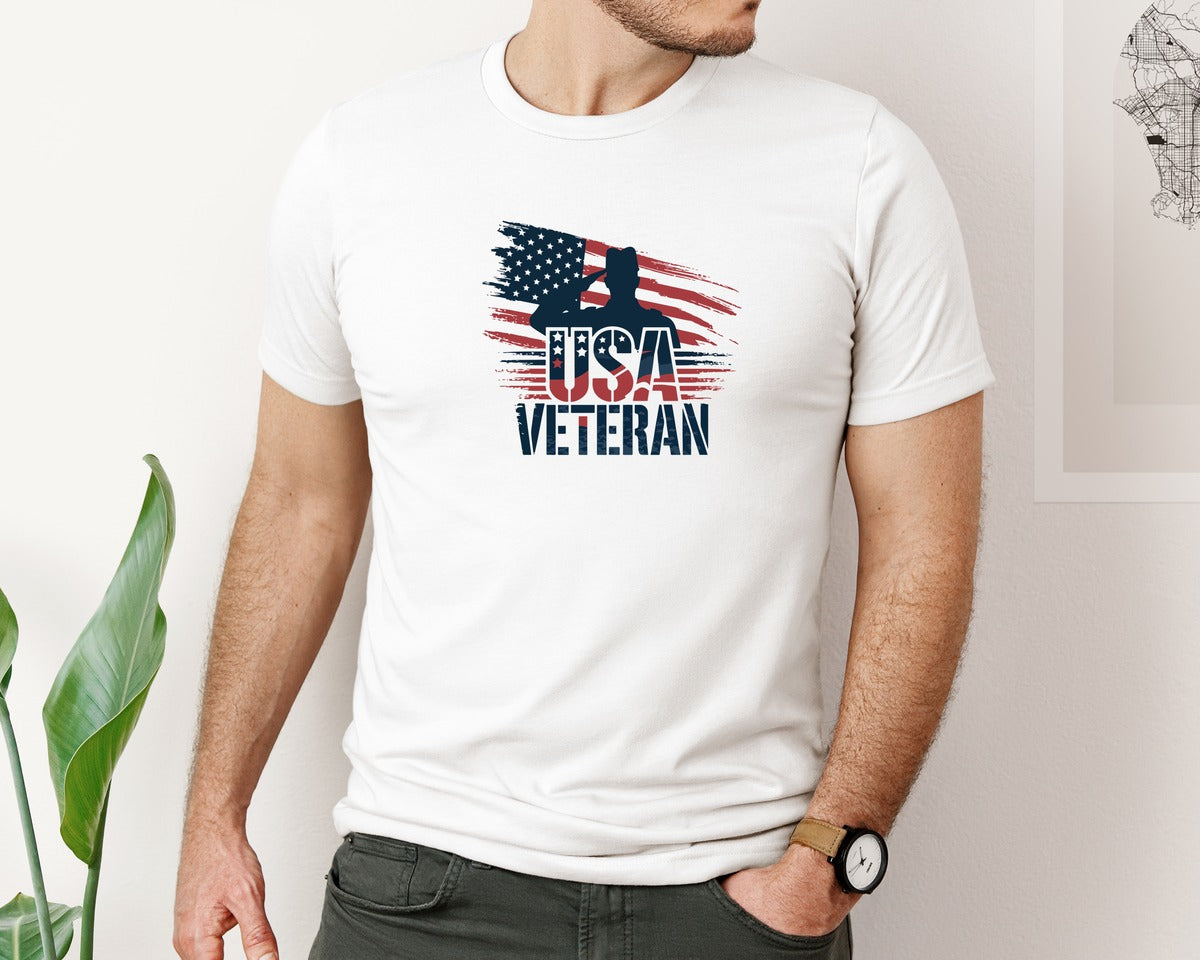 brand:Bella Canvas|color:White|Usa Veteran American Flag Graphic T-Shirt